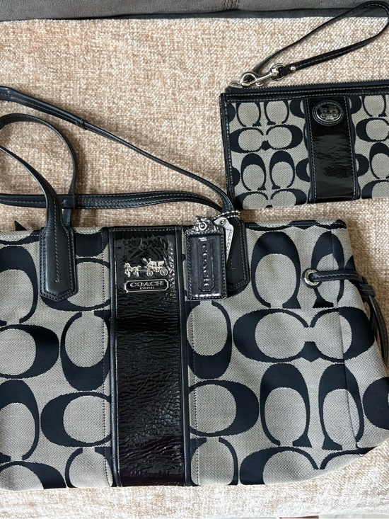 Coach Handbags - Pristine Coach Signature Stripe Carryall & Wristlet Set (18867